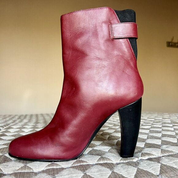Tibi Red Leather Slip On Heeled Fashion Ankle Boots Booties Women’s EU 36.5 US 6 - Picture 1 of 16